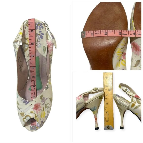 Vintage French Bootery 1950s Floral Leather Peep Toe Slingback Heels –Size 8.5B - Picture 14 of 15